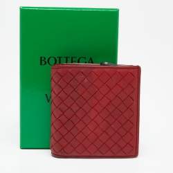 Pre Owned Bottega Veneta Red Intrecciato Leather Flap Compact Wallet