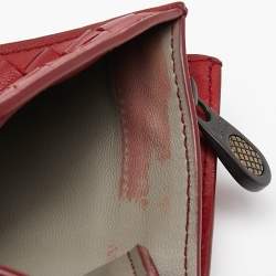 Pre Owned Bottega Veneta Red Intrecciato Leather Flap Compact Wallet