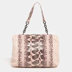 Pre Owned Bottega Veneta Beige/Peach Intrecciato Leather And Python Olimpia Bag