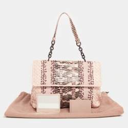 Pre Owned Bottega Veneta Beige/Peach Intrecciato Leather And Python Olimpia Bag