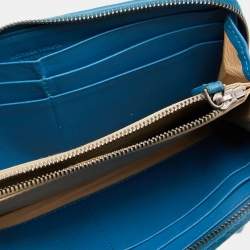 Pre Owned Bottega Veneta Blue Intrecciato Leather Zip Around Wristlet Wallet