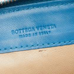 Pre Owned Bottega Veneta Blue Intrecciato Leather Zip Around Wristlet Wallet