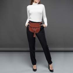 Pre Owned Bottega Veneta Brown Intrecciato Leather Flap Tassel Belt Bag