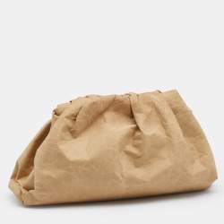 Pre Owned Bottega Veneta Beige Paper The Pouch Clutch