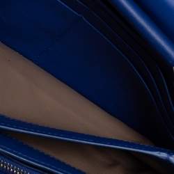 Pre Owned Bottega Veneta Blue Intrecciato Leather Flap Wallet On Chain