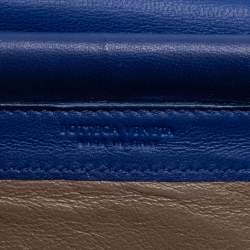 Pre Owned Bottega Veneta Blue Intrecciato Leather Flap Wallet On Chain