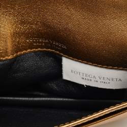 Pre Owned Bottega Veneta Gold Intrecciato Leather Business Card Case