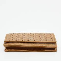 Pre Owned Bottega Veneta Gold Intrecciato Leather Business Card Case