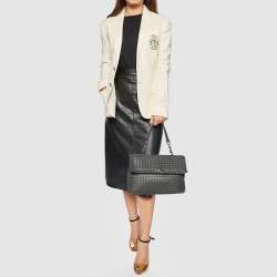 Pre Owned Bottega Veneta Grey Intrecciato Leather Olimpia Bag