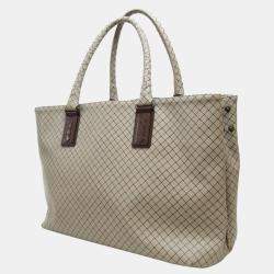 Pre Owned Bottega Veneta White/Brown Leather Marco Polo Tote Bag 