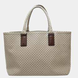 Pre Owned Bottega Veneta White/Brown Leather Marco Polo Tote Bag 