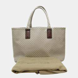Pre Owned Bottega Veneta White/Brown Leather Marco Polo Tote Bag 