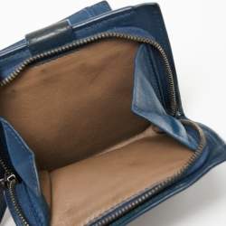 Pre Owned Bottega Veneta Blue Intrecciato Leather French Compact Wallet