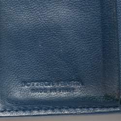 Pre Owned Bottega Veneta Blue Intrecciato Leather French Compact Wallet