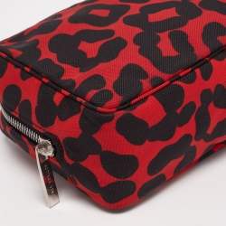 Pre Owned Bottega Veneta Red/Black Leopard Print Nylon Pouch