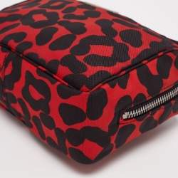 Pre Owned Bottega Veneta Red/Black Leopard Print Nylon Pouch