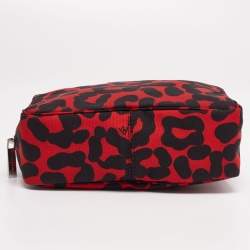 Pre Owned Bottega Veneta Red/Black Leopard Print Nylon Pouch