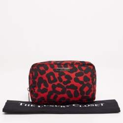 Pre Owned Bottega Veneta Red/Black Leopard Print Nylon Pouch