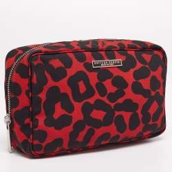 Pre Owned Bottega Veneta Red/Black Leopard Print Nylon Pouch