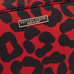 Pre Owned Bottega Veneta Red/Black Leopard Print Nylon Pouch
