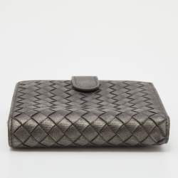 Pre Owned Bottega Veneta Metallic Grey Intrecciato Leather French Wallet