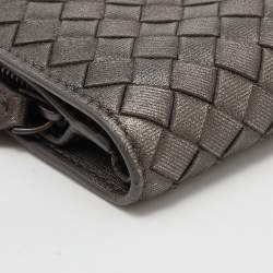 Pre Owned Bottega Veneta Metallic Grey Intrecciato Leather French Wallet