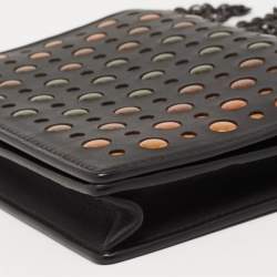 مملوكة مسبقًا Bottega Veneta Black Leather Embellished Flap Wallet On Chain