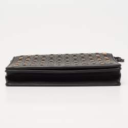 مملوكة مسبقًا Bottega Veneta Black Leather Embellished Flap Wallet On Chain
