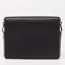 مملوكة مسبقًا Bottega Veneta Black Leather Embellished Flap Wallet On Chain