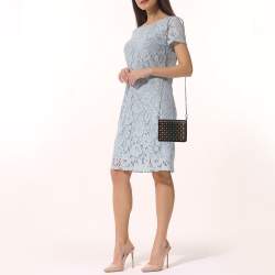 مملوكة مسبقًا Bottega Veneta Black Leather Embellished Flap Wallet On Chain