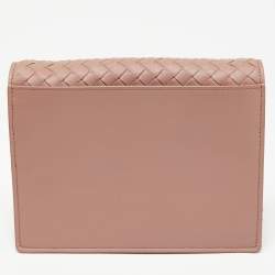 Pre Owned Bottega Veneta Old Rose Intrecciato Leather Wallet on Chain