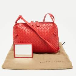 Pre Owned Bottega Veneta Red Intrecciato Leather Nodini Crossbody Bag
