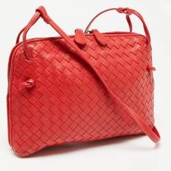 Pre Owned Bottega Veneta Red Intrecciato Leather Nodini Crossbody Bag