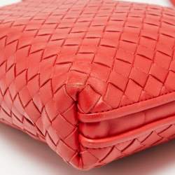 Pre Owned Bottega Veneta Red Intrecciato Leather Nodini Crossbody Bag