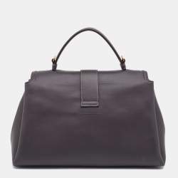 Pre Owned Bottega Veneta Plum Leather Small Piazza Top Handle Bag