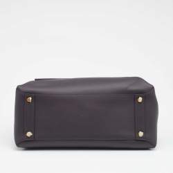 Pre Owned Bottega Veneta Plum Leather Small Piazza Top Handle Bag