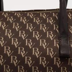 Pre Owned Bottega Veneta Brown Signature Canvas and Leather Boston Bag