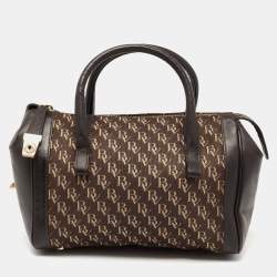 Pre Owned Bottega Veneta Brown Signature Canvas and Leather Boston Bag