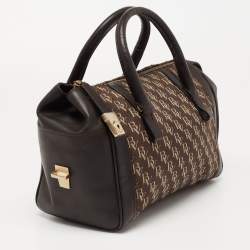 Pre Owned Bottega Veneta Brown Signature Canvas and Leather Boston Bag