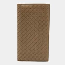 Pre Owned Bottega Veneta Khaki Intrecciato Leather Bifold Wallet