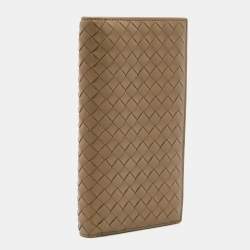 Pre Owned Bottega Veneta Khaki Intrecciato Leather Bifold Wallet