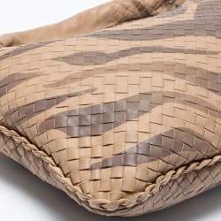Pre Owned Bottega Veneta Beige Zebra Print Leather and Snakeskin Trim Veneta Hobo 