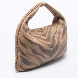 Pre Owned Bottega Veneta Beige Zebra Print Leather and Snakeskin Trim Veneta Hobo 