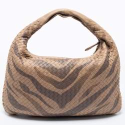 Pre Owned Bottega Veneta Beige Zebra Print Leather and Snakeskin Trim Veneta Hobo 