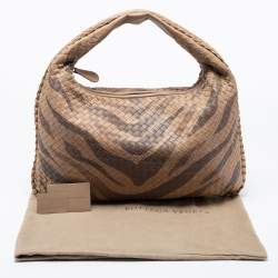 Pre Owned Bottega Veneta Beige Zebra Print Leather and Snakeskin Trim Veneta Hobo 