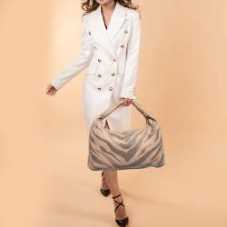 Pre Owned Bottega Veneta Beige Zebra Print Leather and Snakeskin Trim Veneta Hobo 