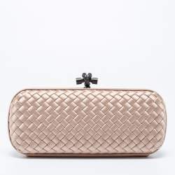 Pre Owned Bottega Veneta Beige Intrecciato Satin Knot Clutch