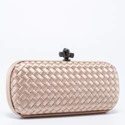 Pre Owned Bottega Veneta Beige Intrecciato Satin Knot Clutch