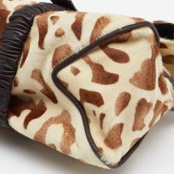 Pre Owned Bottega Veneta Beige/Brown Leopard Print Calf Hair and Leather Foldover Clutch