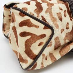 Pre Owned Bottega Veneta Beige/Brown Leopard Print Calf Hair and Leather Foldover Clutch